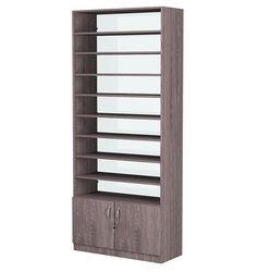 Стеллаж из ДСП с 8-ю полками 350x900 мм серии LEVEL-8 №13-1 (З/C - СТЕКЛО), Ясень Анкор темный