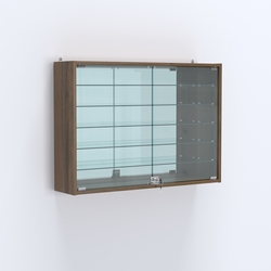 Витрина настенная №203-6А широкая зеркальная с пятью стеклянными полками, Орех