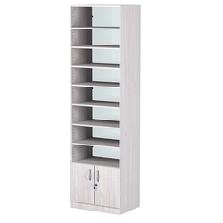 Стеллаж из ДСП с 8-ю полками 400x600 мм серии LEVEL-8 №7-1 (З/C - СТЕКЛО), Ясень Анкор светлый