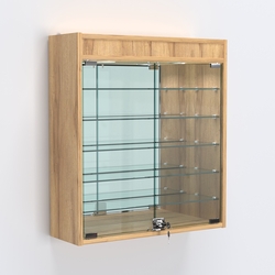 Витрина настенная №201-8А с пятью полками, подсветкой и зеркалом, Дуб Золотистый