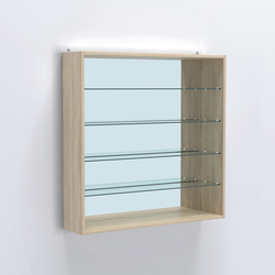 Витрина настенная №204-2Г открытая с прозрачными полками и зеркалом, Дуб Сонома