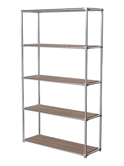 Торговый хромированный стеллаж с полками ДСП №4, Орех