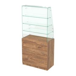 Прилавок с наклонным фасадным стеклом Селена-15, Дуб Канзас коричневый