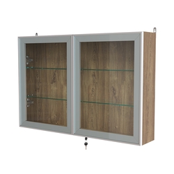 Витрина настенная №3-1А широкая со стеклянными полками серии Collecto, Дуб Канзас коричневый