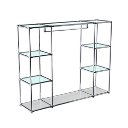 Хромированный стенд-вешало TD-44 №1-1 Хром (с прозрачными полками стекло 6мм), Ясень Анкор светлый - U31104