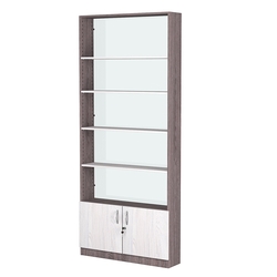 Стеллаж из ДСП с 4-мя полками 200x900 мм серии LEVEL-4 №10-1 (З/C - СТЕКЛО), Ясень Анкор темный + Ясень Анкор светлый