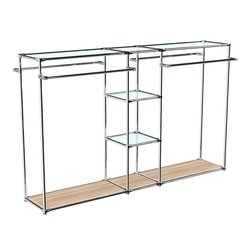 Хромированный стенд-вешало TD-49 №1-1 Хром (с прозрачными полками стекло 6мм), Дуб Сонома