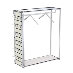 Хромированный стенд-вешало ETD-12 №1-4 (торец-ЭП) с полкой Зеркало 4мм, Ясень Анкор светлый