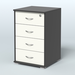 Тумба Нотте подкатная (4 ящика с замком), Черный + Белый