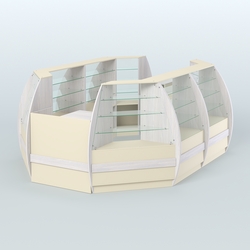 Торговый островок из стекла и дсп БРИЗ средний №3, Ясень Анкор светлый и Крем Вайс