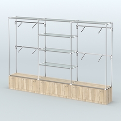 Торговая система ХРОМ без ДСП 3600 мм с тумбами Т11, прозрачными полками и поручнями №3, Дуб Сонома