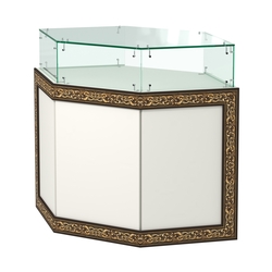 Стеклянный шестигранный прилавок с декором №СПБА-16, Белый