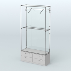 Торговая система ХРОМ (задняя стенка - стекло) 1200 мм №4-2 с тумбой Т-14 и поручнями, Серый