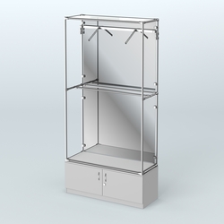 Торговая система ХРОМ (задняя стенка - зеркало) 1200 мм №4-4 с тумбой Т-21 и поручнями, Серый