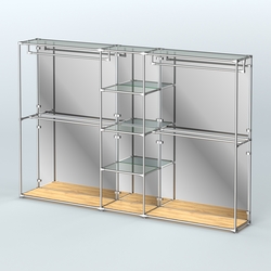 Торговая система ХРОМ (задняя стенка - зеркало) 3030 мм с прозрачными полками и поручнями №4, Дуб Золотистый