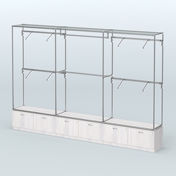 Торговая система ХРОМ без ДСП 3600 мм №2 с тумбами Т-15 и поручнями, Ясень Анкор светлый