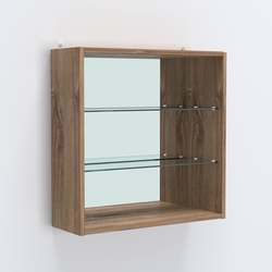Витрина настенная №201-2Г открытая с зеркалом, Дуб Канзас коричневый