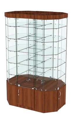 Стеклянная островная широкая с пятью полками витрина серии Истра №821-О-450, Орех