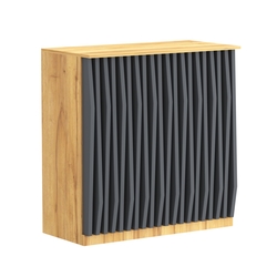 Торговый стол-прилавок широкий с планками серии ОРНАМЕНТ №20, Дуб Золотистый и Темно-Серый