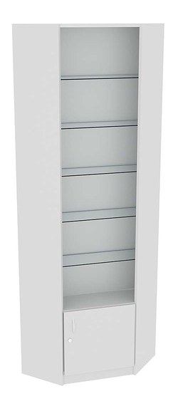 Угловая витрина СЭСП-О №5-300 (З/C - ДВП) со стеклянными полками, Серый