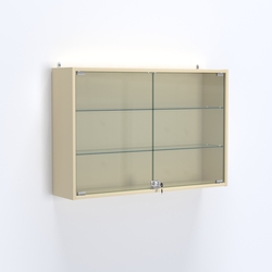 Витрина настенная №203-1А широкая со стеклянными полками, Крем Вайс