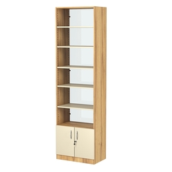 Стеллаж из ДСП с 5-ю полками 350x600 мм серии LEVEL-5 №6-1 (З/C - СТЕКЛО), Дуб Золотистый и Крем Вайс