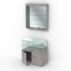 Комбинированный прилавок-витрина с зеркалами КПВ-01-04, Бетон Чикаго светло-серый F186 ST9