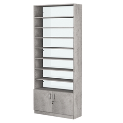 Стеллаж из ДСП с 8-ю полками 300x900 мм серии LEVEL-8 №12-1 (З/C - СТЕКЛО), Бетон Чикаго светло-серый F186 ST9