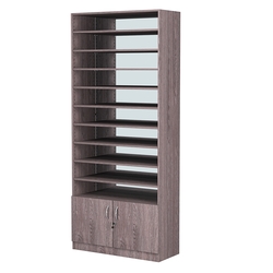 Стеллаж из ДСП с 10-ю полками 400x900 мм серии LEVEL-10 №14-2 (З/C - ЗЕРКАЛО), Ясень Анкор темный