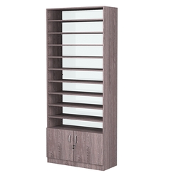 Стеллаж из ДСП с 10-ю полками 400x900 мм серии LEVEL-10 №14-1 (З/C - СТЕКЛО), Ясень Анкор темный