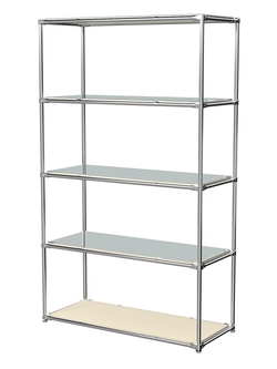 Торговый хромированный стеллаж с зеркальными полками №5, Крем Вайс