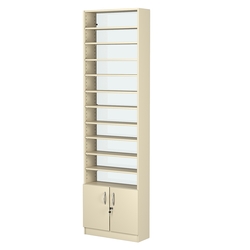 Стеллаж из ДСП с 10-ю полками 200x600 мм серии LEVEL-10 №3-1 (З/C - СТЕКЛО), Крем Вайс