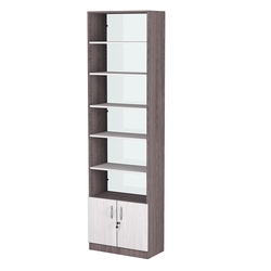 Стеллаж из ДСП с 5-ю полками 300x600 мм серии LEVEL-5 №5-1 (З/C - СТЕКЛО), Ясень Анкор темный + Ясень Анкор светлый