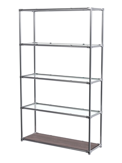 Торговый хромированный стеллаж с прозрачными полками №4, Ясень Анкор темный - U31105
