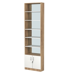 Стеллаж из ДСП с 5-ю полками 200x600 мм серии LEVEL-5 №3-2 (З/C - ЗЕРКАЛО), Дуб Канзас коричневый + Белый