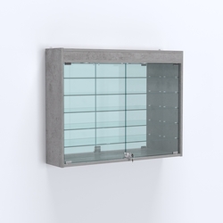 Витрина настенная №203-8А широкая с подсветкой, стеклянными полками и зеркалом, Бетон Чикаго светло-серый F186 ST9