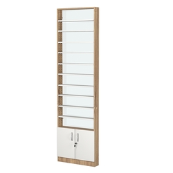 Стеллаж из ДСП с 10-ю полками 100x600 мм серии LEVEL-10 №1-1 (З/C - СТЕКЛО), Дуб Канзас коричневый + Белый