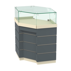 Торговый прилавок угловой внешний с утопленным фасадом №УФ-5, Крем Вайс и Темно Серый U2236-U2601