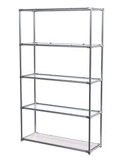 Торговый хромированный стеллаж с прозрачными полками №4, Ясень Анкор светлый - U31104