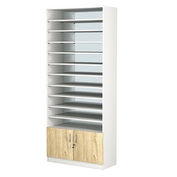 Стеллаж из ДСП с 10-ю полками 400x900 мм серии LEVEL-10 №14-2 (З/C - ЗЕРКАЛО), Белый + Дуб Сонома