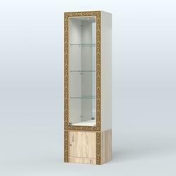 Витрина зеркальная с декором №ВБА-4, Белый + Дуб Сонома