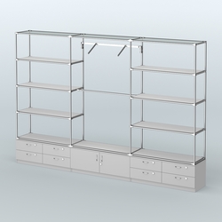 Торговая система ХРОМ без ДСП 3600 мм с тумбами Т14, Т21, полками ДСП и поручнями №5, Серый