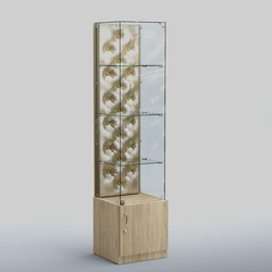 Высокая стеклянная витрина КАПИТОНЕ №6, Дуб сонома + Экокожа золотистая