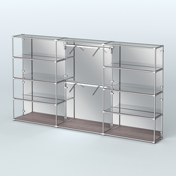 Торговая система ХРОМ (задняя стенка - зеркало) 3600 мм с зеркальными полками и поручнями №6, Ясень Анкор темный