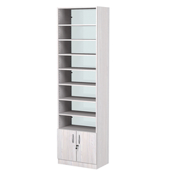 Стеллаж из ДСП с 8-ю полками 350x600 мм серии LEVEL-8 №6-1 (З/C - СТЕКЛО), Ясень Анкор светлый