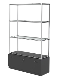Хромированный стеллаж с прозрачными полками №3 с тумбой Т-11, Черный