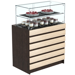 Торговый прилавок со стеклянной надставкой и фасадными панелями №1Э-01, Дуб Венге и Дуб Сонома