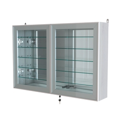 Витрина настенная №3-6А широкая зеркальная с пятью стеклянными полками серии Collecto, Ясень Анкор светлый