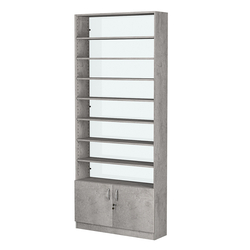 Стеллаж из ДСП с 7-ю полками 250x900 мм серии LEVEL-7 №11-1 (З/C - СТЕКЛО), Бетон Чикаго светло-серый F186 ST9