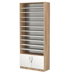 Стеллаж из ДСП с 10-ю полками 350x900 мм серии LEVEL-10 №13 (З/C - ДВП), Дуб Канзас коричневый + Белый